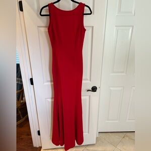 High Neck, Open Back Red Gown